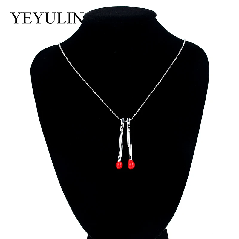 Red Matches Shape Pendant Necklace Silver Plated Color Link Chain Necklaces For Friend Family Fashion Jewelry Gift