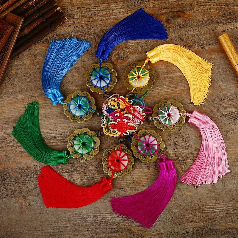 10 Pcs Imitation Copper Coin Chinese Knots Knotting Tassel Blessing Lucky Chinese Gifts Curtain Fringe Trim Pendant Decoration