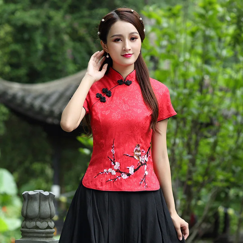 

CHENG COCO Traditional Chinese Clothing For Women Tang Chinese Style Tops Short Sleeve Summer Red Cheongsam Top Vetement 3XL 4XL