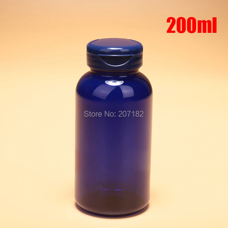 20pcs 200ml Translucent Blue Color Capsules/Pills/Powder/Vitamins Bottles, 200cc Plastic Solid Containers With Flip Caps