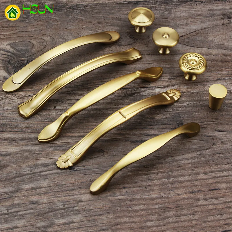 1 pc Golden solid brass Door Handles Wardrobe Drawer Pulls Kitchen Cabinet Knobs Handles Fittings for Furniture Handles Hardware