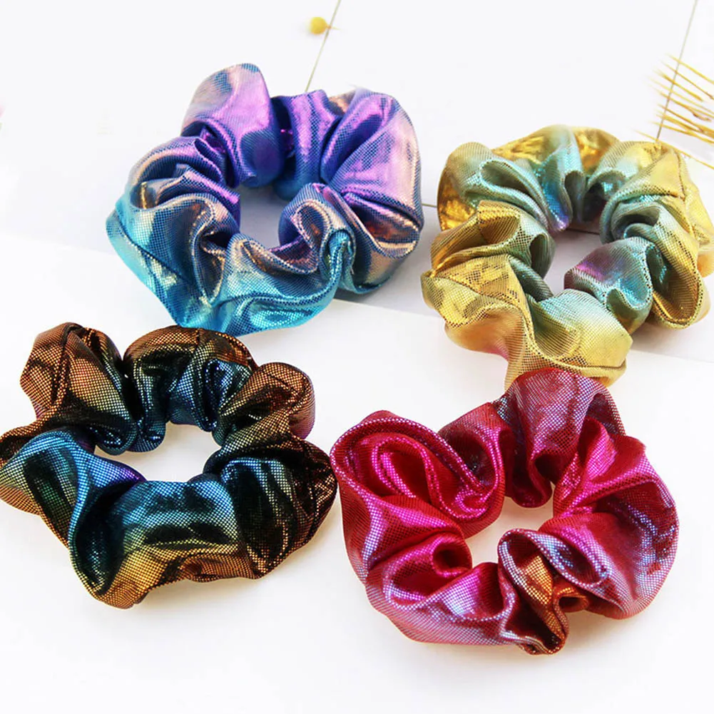 2019 Fashion Women Colorful Bronzing Elastic Hair Rope Glitter Ponytail Holder Hair Ring Accessories Girls Scrunchies Headwear