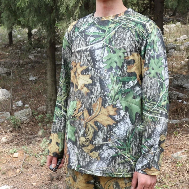 Mens Quick Dry Long Sleeve Breathable T-shirt Outdoor Training Hunting Bird Watching Fishing Bionic Camouflage Sunscreen Clothes