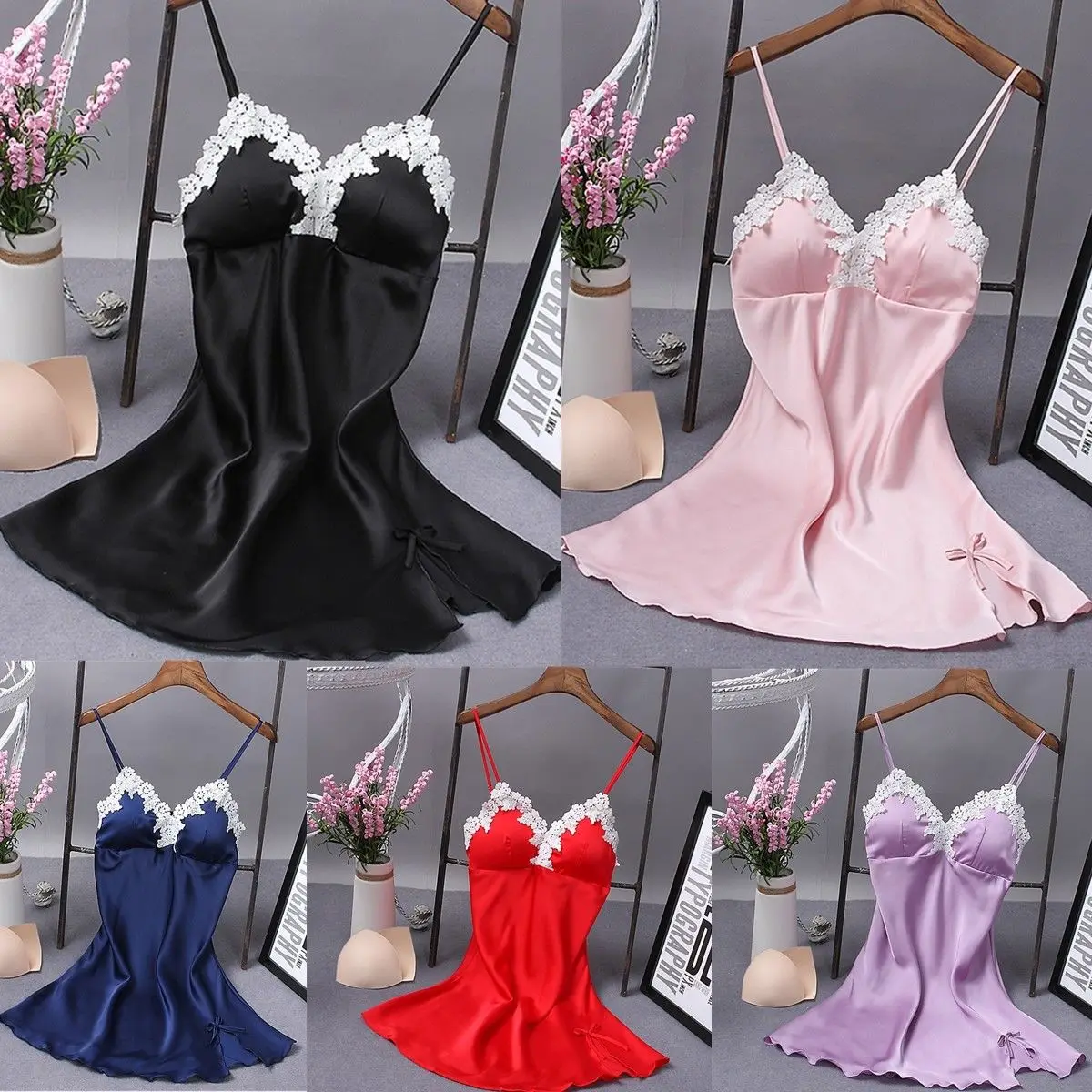 Female Sexy Lingerie Women Silk Dress Babydoll Nightdress Nightgown Dress Sleepwear Lace Silk Robe Slip Dresses Night Dress Hot