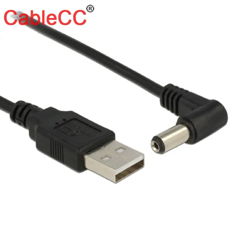 

Cablecc 100cm USB 2.0 A Type Male to Right Angled 90 Degree 5.5 x 2.1mm DC 5V Power Plug Barrel Connector Charge Cable