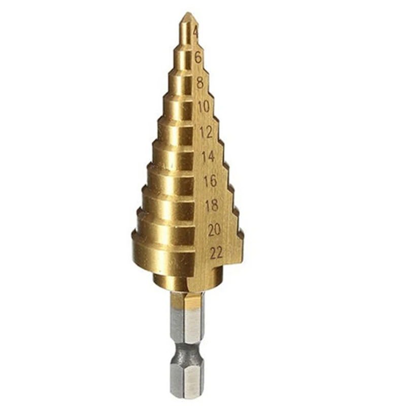 1pc x HSS Hex Titanium Coated Step Cone Drill Bit Hole Cutter Power Tools 4-22mm