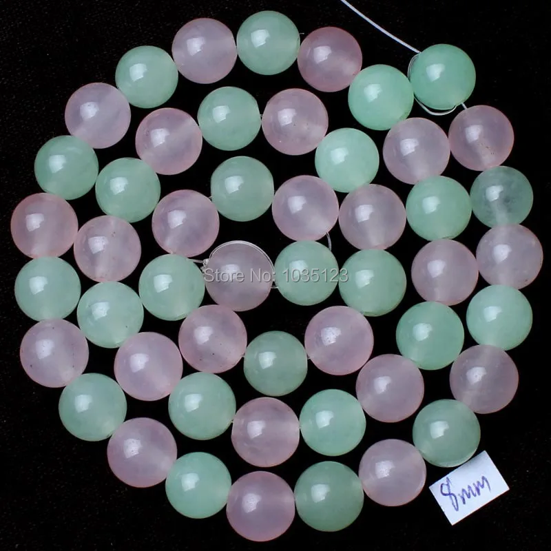 8mm Round Shape Pink Green Mixedcolor Jades Stone Loose Beads Strand 15