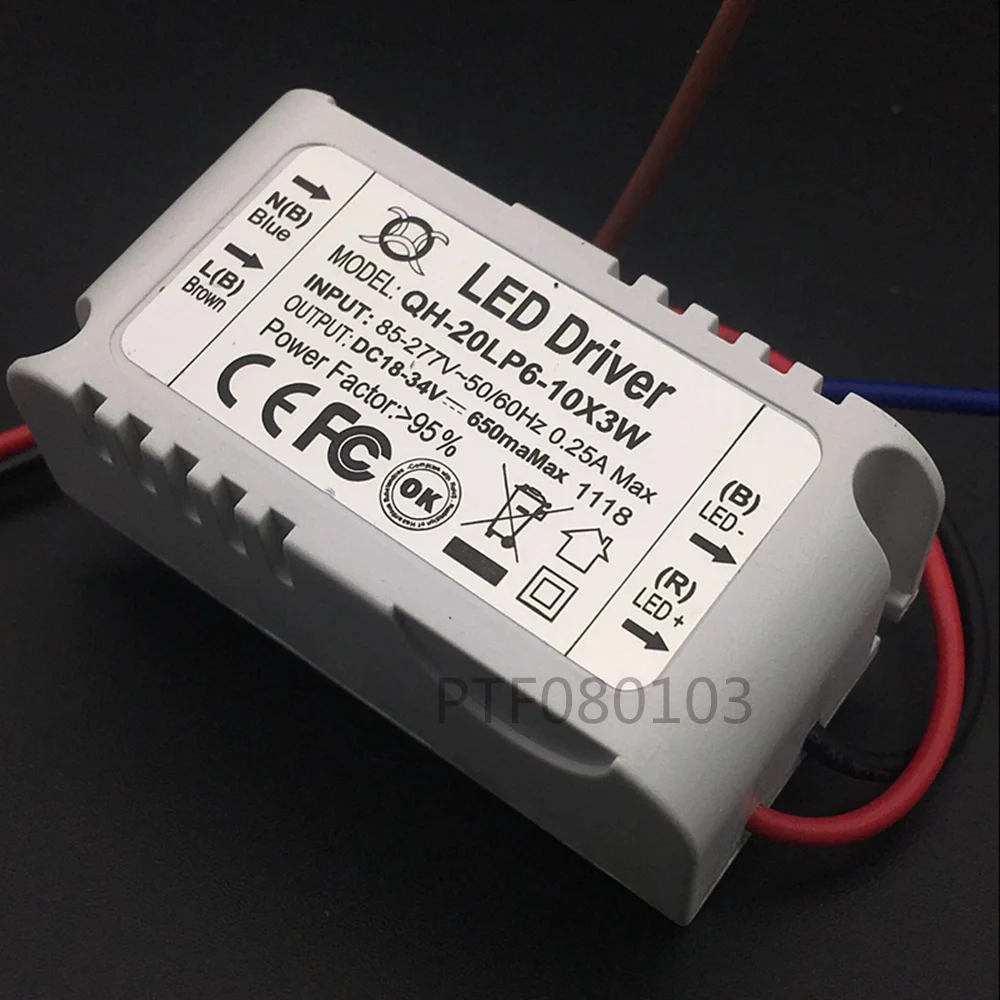 

20W AC85-277V LED Driver 6-10Cx3W 600mA DC18-34V Constant Current LED Power For Ceiling Lamp