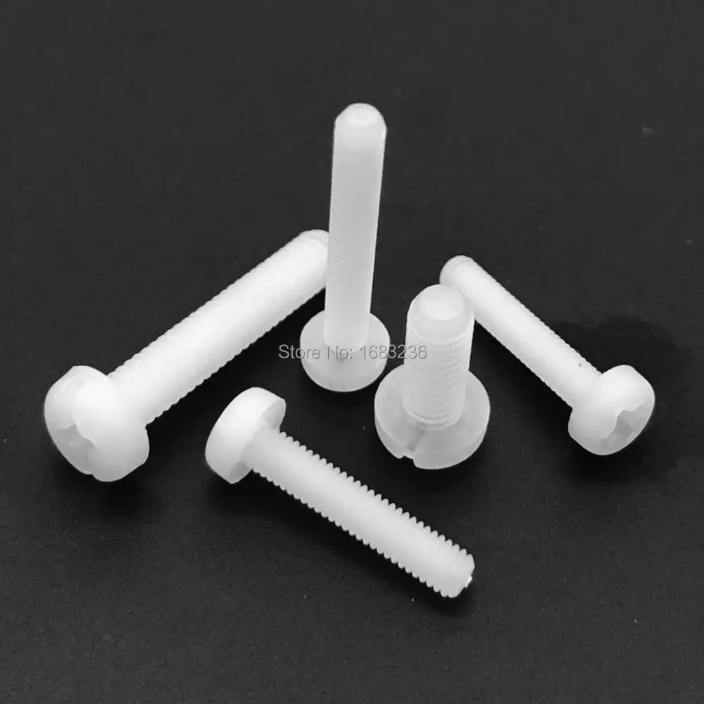 50pcs Brand New M2 M2.5 M3 M4 High Quality Black White Nylon Plastic Phillips Pan Head Cross Round Screw Bolt length 5mm-25mm