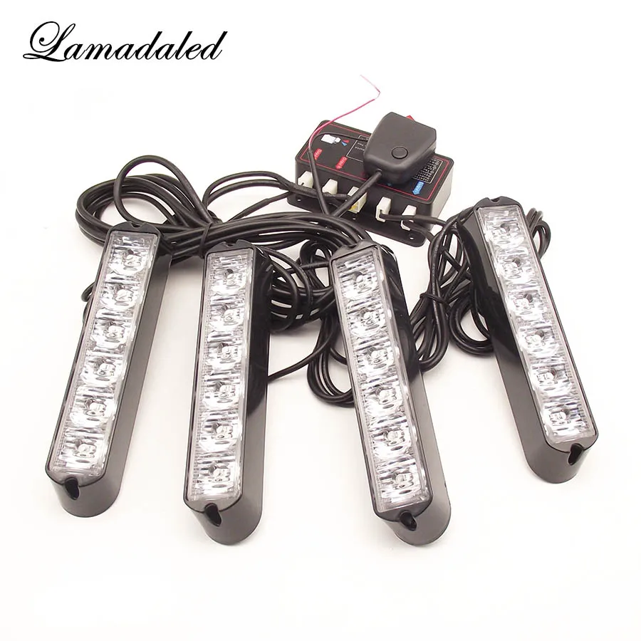 

4x6LED Flash Warning light for police car strobe grille Lights truck side surface mount blinking lamp red blue amber white