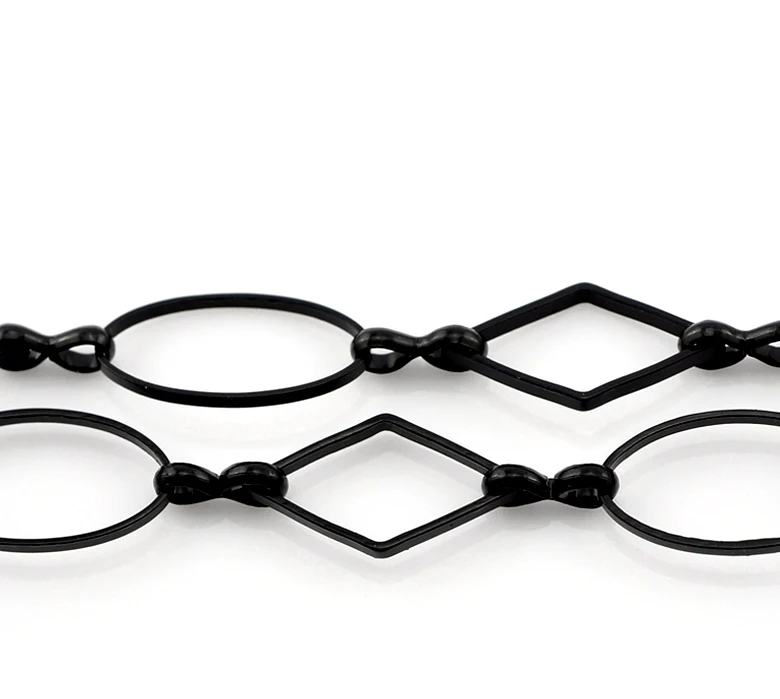 Piękny 1PC czarny owalny i romb Link Chain 16x9mm 16x8mm,1M(39 3/8 ") długi (B21725)