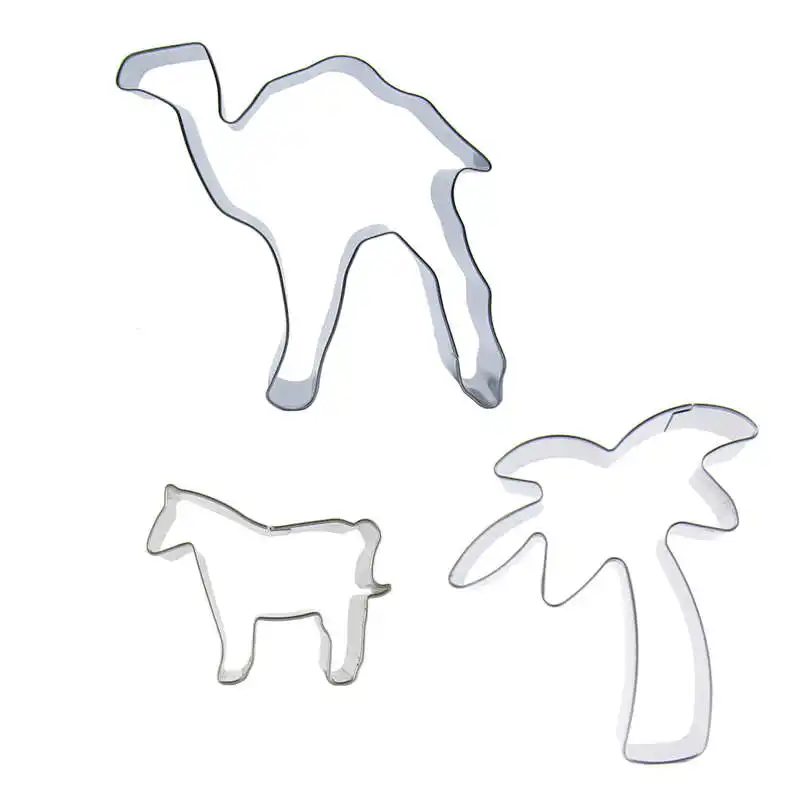 3 pcs Camel Mini Pony coconut tree Stainless steel Cookie cutter biscuit embossing machine Pastry molds Cake decorating Tools