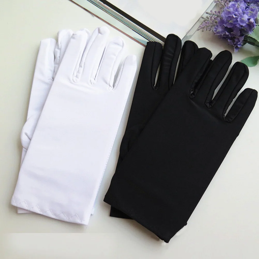 Spring Summer Spandex Gloves Women Men Black White Etiquette Short Gloves Thin Sports Driving Sun Protection Five Fingers Gloves