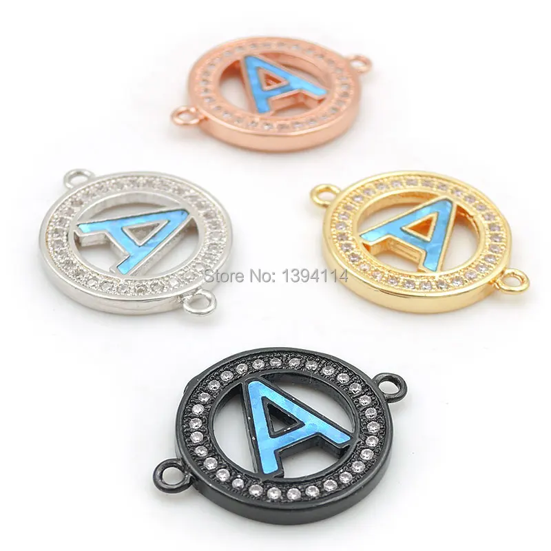 21*17*2mm Micro Pave Clear CZ Round Of A-Z Blue Enamelling Connector Fit For Women As DIY Bracelets Accessory