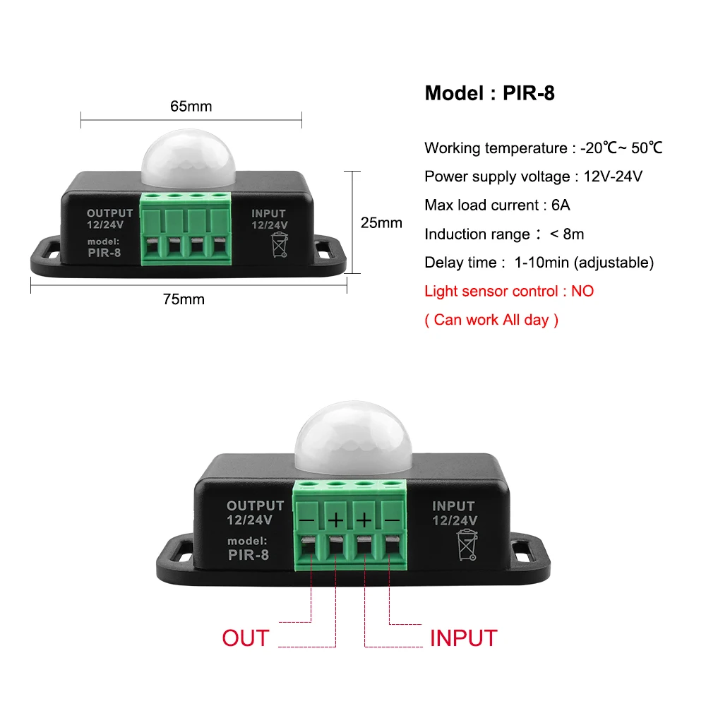 Motion Sensor Light Switch 5V 12V 24V LED Strip PIR Motion Sensor Movement Detector Activated Free Welding Accessories Sold