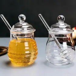 300ml Safe Glass Honey Pot With Stirring Rod Durable Transparent Bee Honey Storage Jar