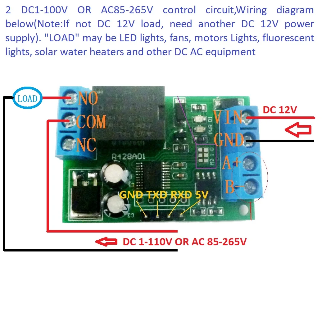 2 in 1 RS485 & RS232(TTL) AT & Modbus RTU Relay Switch Board PC USB COM UART Serial port 1 Channel 12VDC Module