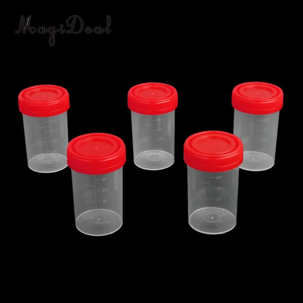 5x 60ml Plastic Graduated Measuring Specimen Cup Sterile Container with Lid Plastic specimen cup for laboratory test