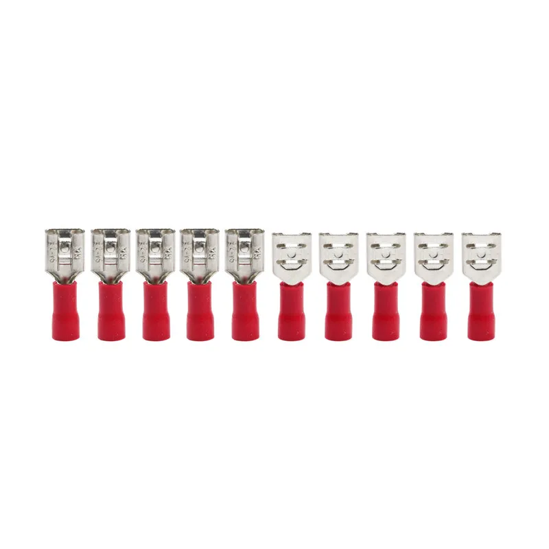 100PCS/Pack FDD1.25-250 Female Insulated Electrical Crimp Terminal for 0.5-1.5mm2 Connectors Cable Wire Connector