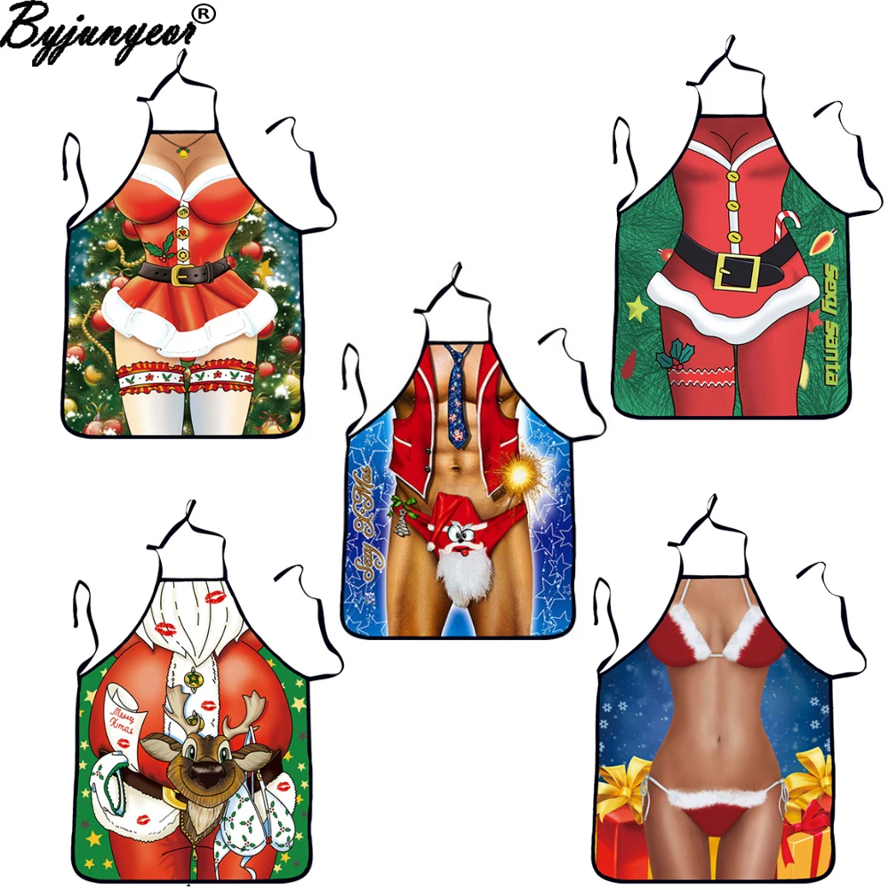 

Christmas Apron Chef 3D Print Muscle Man Kitchen Halterneck Waist Xmas Aprons Wedding Party Accessories For Women Men 72x54cm