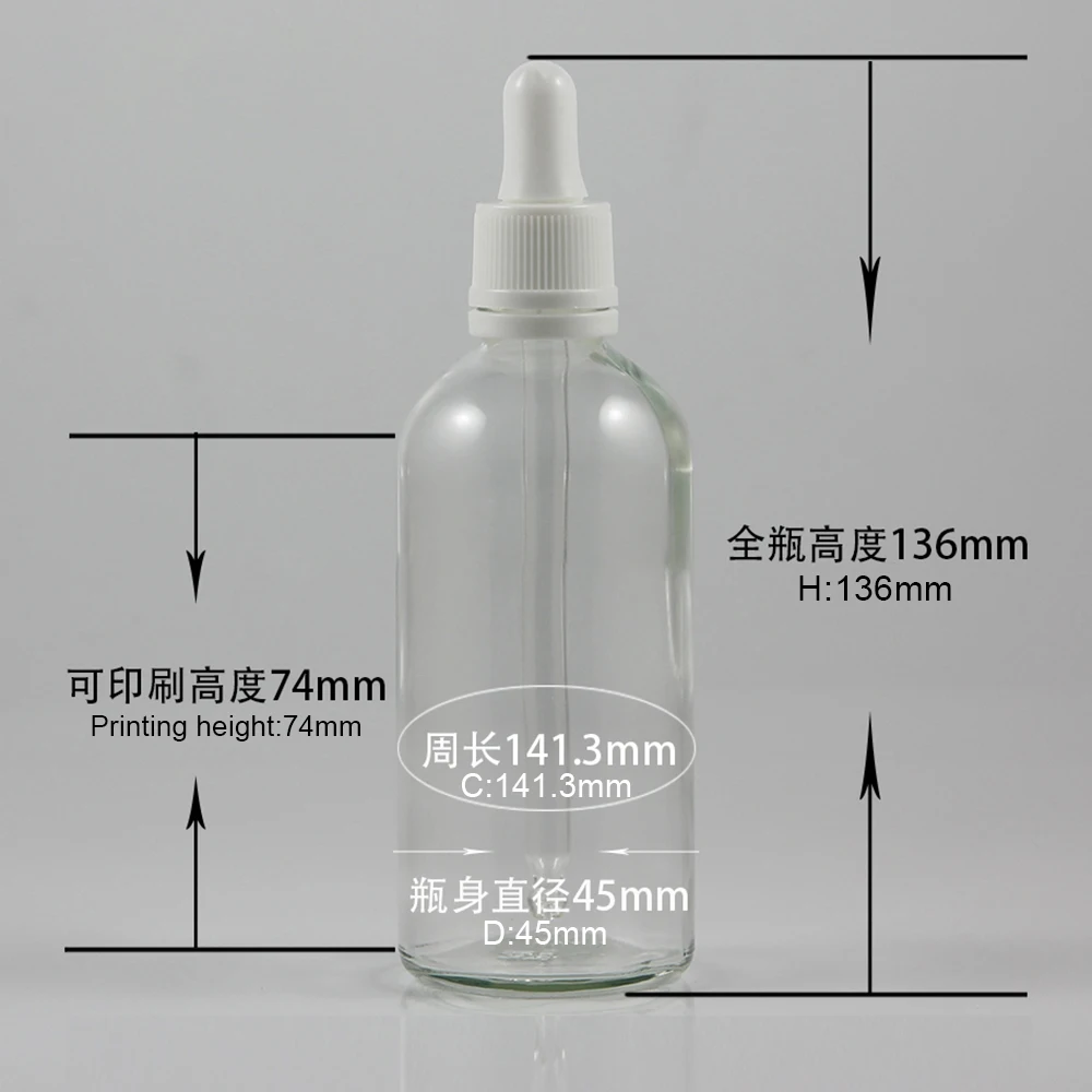 

China Supplier 100ml glass cosmetic serum dropper bottle, Clear glass bottle with white dropper for sale