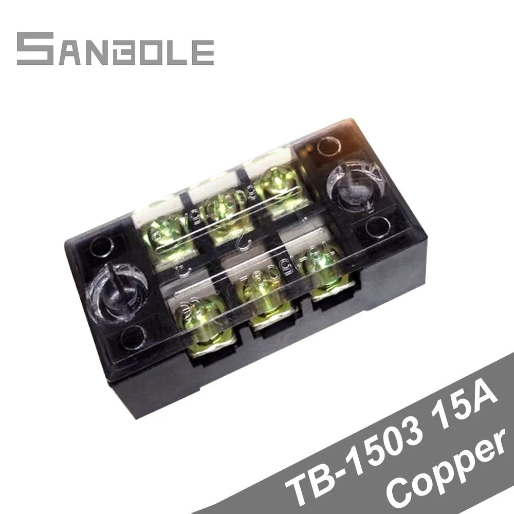 Dual Row Copper TB-1503 Strip Screw Terminal Block 15A 600V 3P Fixed Wiring Board wire connector 0.5-1.5mm2 (10PCS)