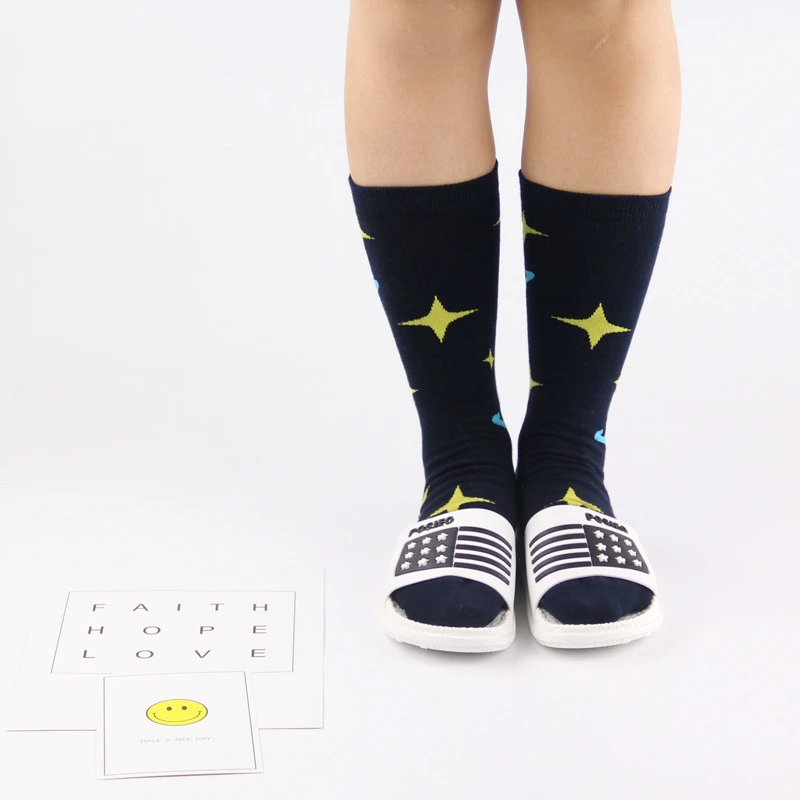 Rainbow Stripes Geometric Space Robot Salad Clouds Cartoon Food Funny Happy Sock Female Women Harajuku Kawaii Streetwear Hosiery