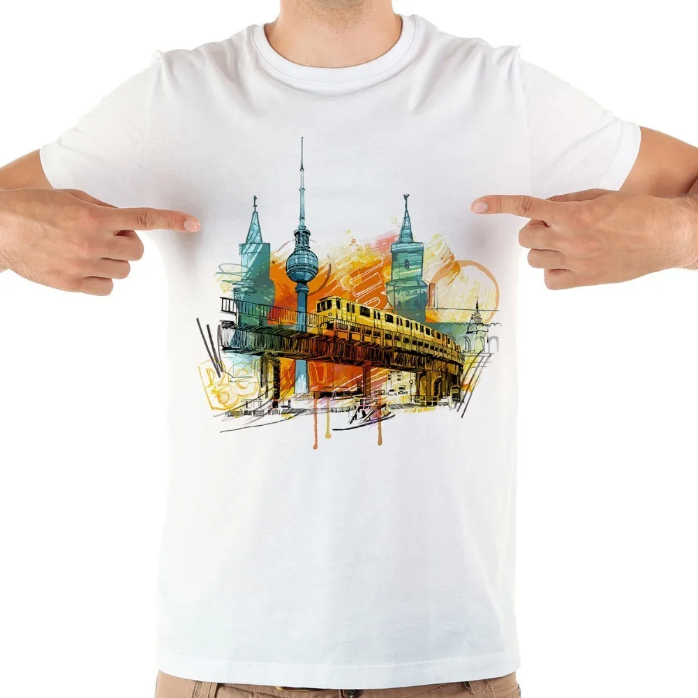 watercolor Germany city landmarks Berlin Munich Hamburg funny unisex t shirt men new white casual short tshirt breathable