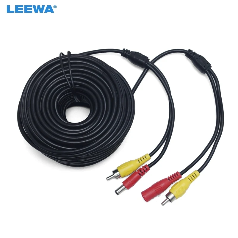 LEEWA 20M 20 Meters 65FT Car 2 in 1 RCA Video & DC Power Cable Video AV Vehicle Extension Cable for Backup Reversing Camer