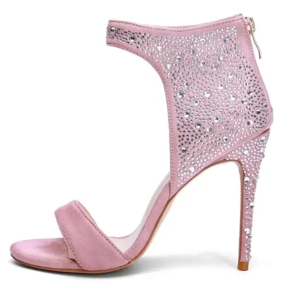 

Sesito Ladies Peep Toe High Heels Crystal Sandals Women Pink Back Zipper Gladiator Sandals Girls Stiletto High Heels Shoes