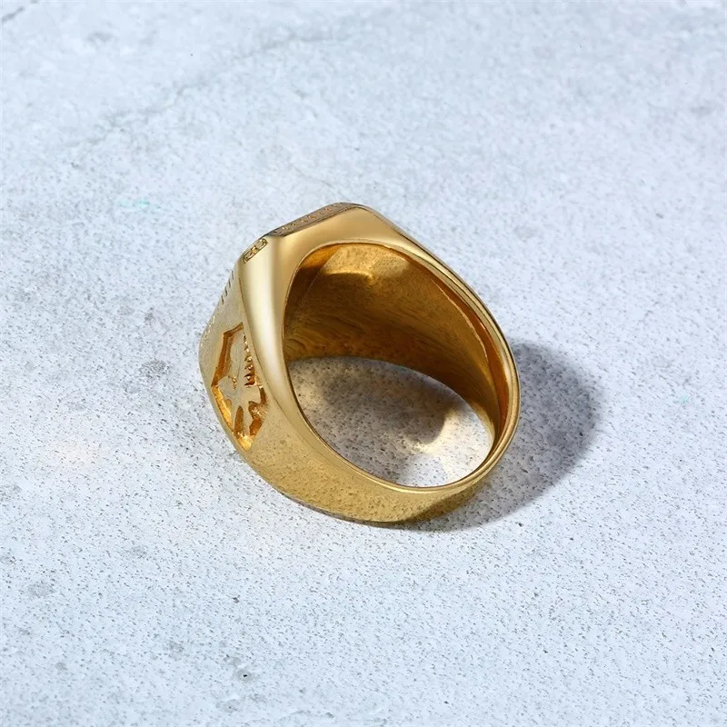 Vnox Chunky Mens Eagle Ring Gold Color Stainless Steel Square Top with Rays Signet Ring Heavy Animal Band