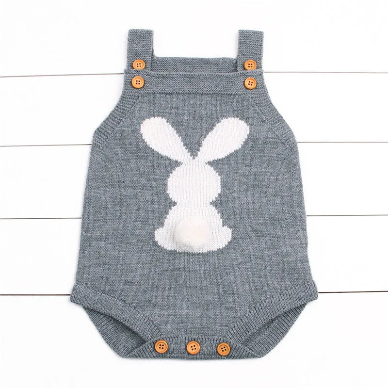 New Newborn Baby Boy Girl Easter Bunny Knit Bodysuit Jumpsuit Outfit Set Baby Girl Bodysuits Cotton O-neck Slleeveless