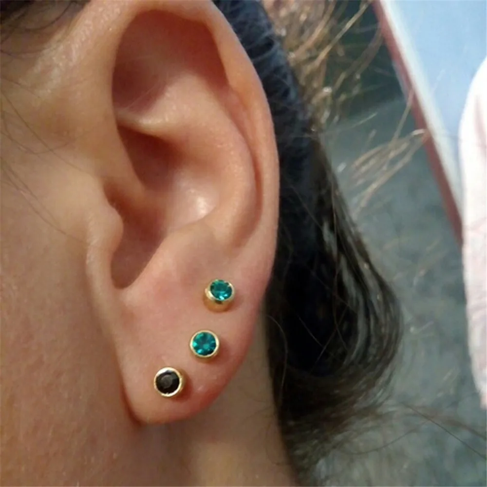 1Pair Earrings Sterilized Packaged Surgical Steel Birthstone Bezel CZ Ear Stud Gold Color Women Fashion Body Piercing Jewelry20G