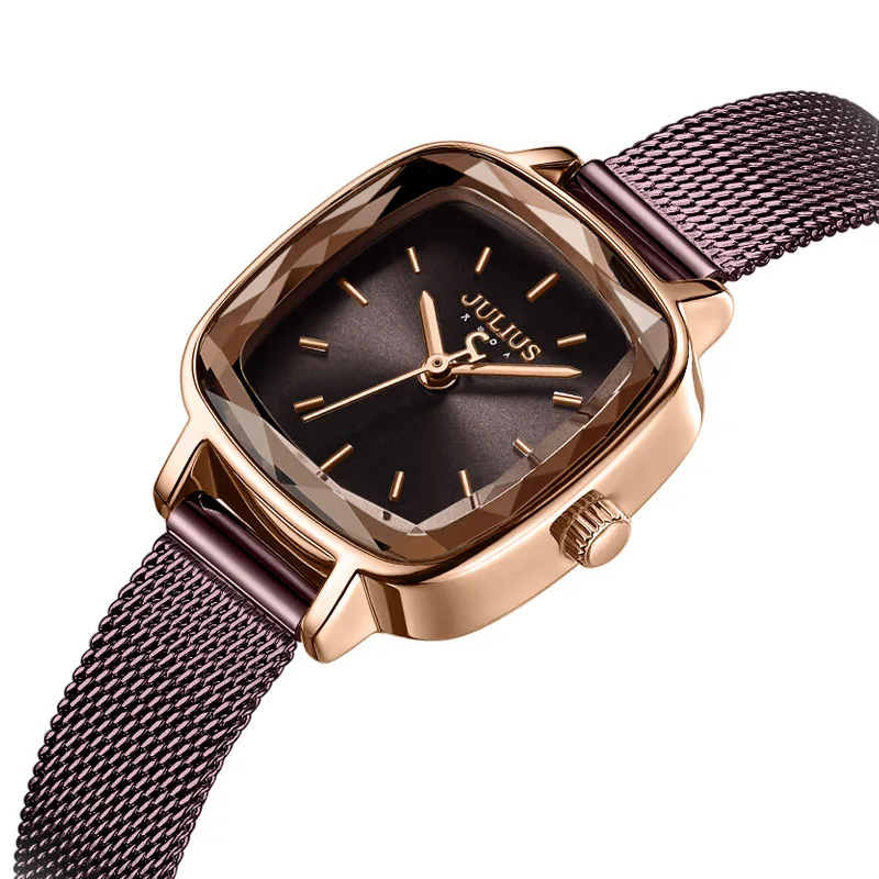 

Elegant Square Women's Watch Miyota Mov't Lady Hours Fine Fashion Clock Bracelet Stainless Steel Girl's Birthday Gift Julius Box