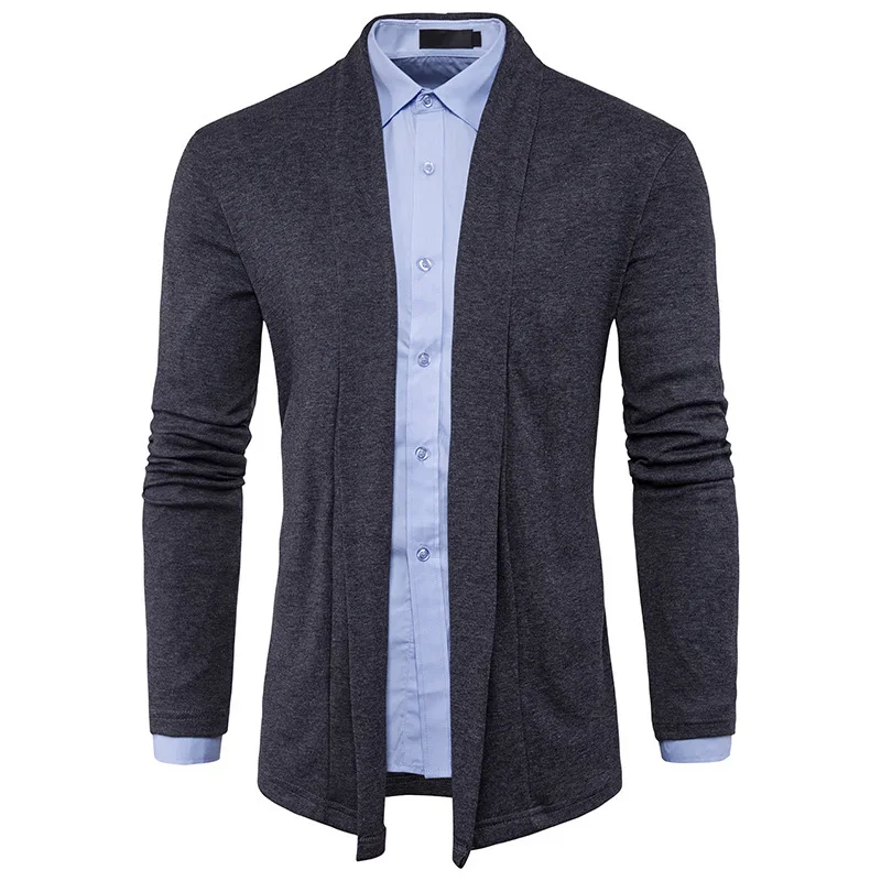 New style fashion brand mens casual long sleeved Sweater solid personality turn-down collar cardigan Lengthen sweater M-XXL