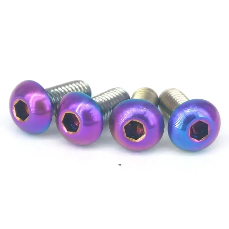 4 PCS M4x10mm Rainbow Button Head GR5 Titanium Screw For Bicycle Fork