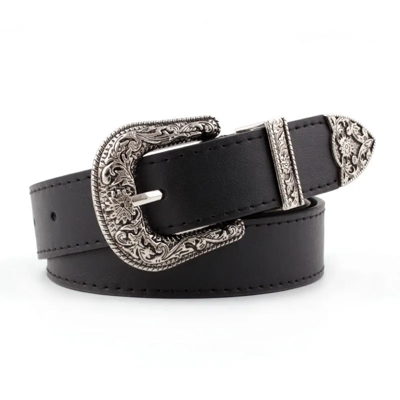 Hup Women Black Leather Western Cowgirl Waist Metal Waistband New Hot For Women Luxury Designer Brand