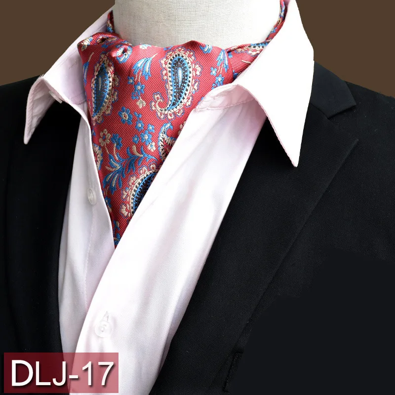 Men\'s Vintage Paisley Floral Formal Cravat Ascot Tie Scrunch Self British Style Gentleman Polyester Silk Necktie Wedding Party