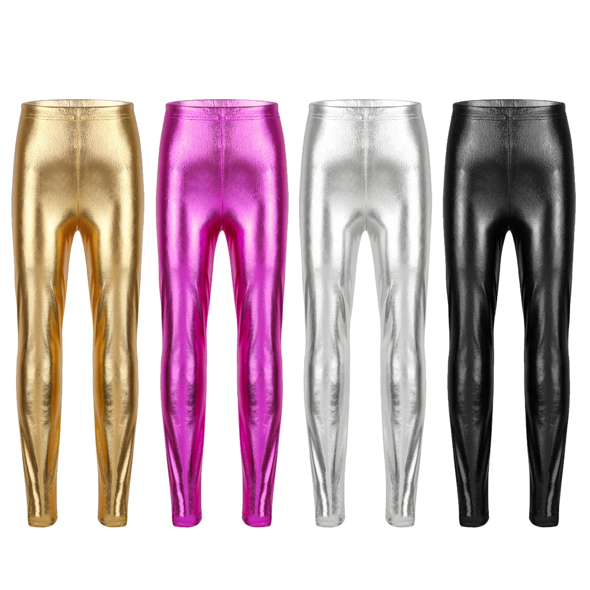 iEFiEL Kids Girls Shiny Metallic Fashion Solid Skinny Pants Leggings for Stage Performances Costumes or Class Dance Competitions