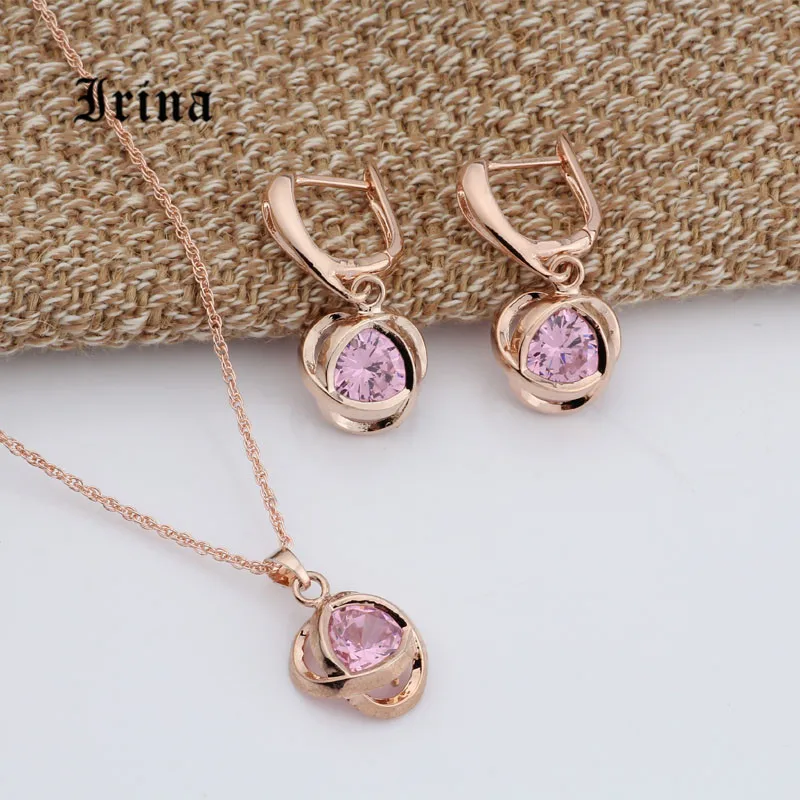 Irina Wedding Accessories Charming Fashion Jewelry Set Women Rose Gold Color  Chain Necklace Earrings Set Zircons Jewelry Sets