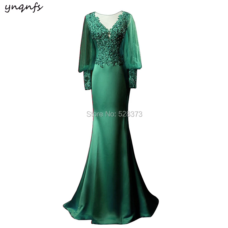 YNQNFS Real Emerald Green Mother of the Bride Long Dresses Evening Mermaid Outfits Formal Dress Vestido de Festa Longo MD351