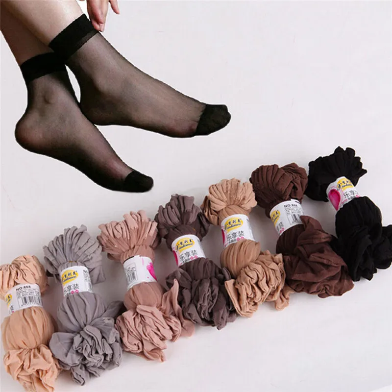 10 Pairs Women Nylon Elastic Short Ankle Sheer Silk Short Socks Elastic Short Ankle Sheer Bling Bling Shinny Silk Short Socks