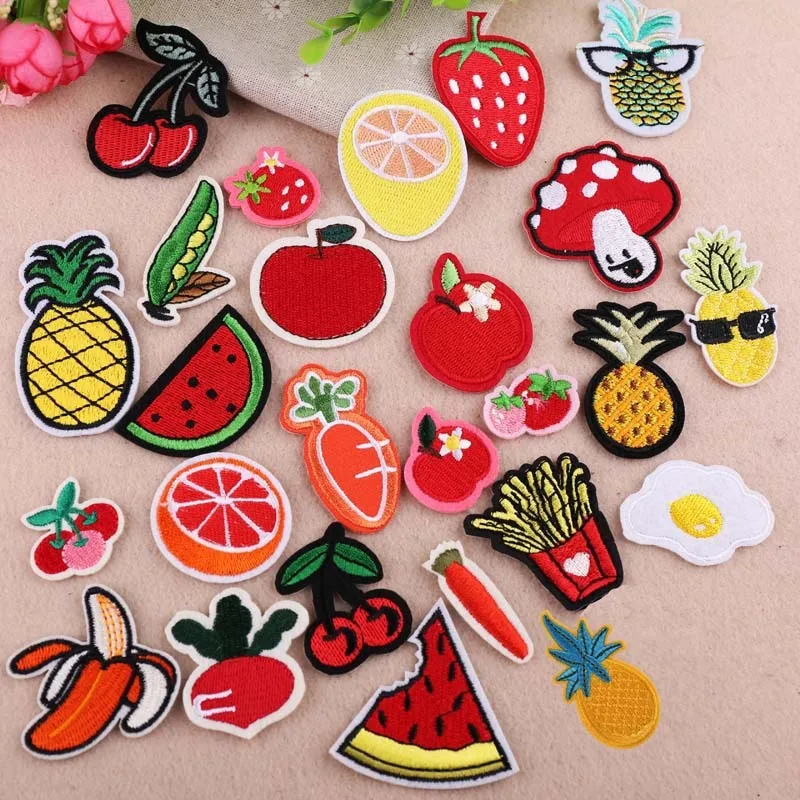 

PGY 1PCS Cartoon Fruit Strawberry Rainbow lemon Patches for Clothing Punk Wind Diy Coat Hats Back Rubber star Embroidery Badges