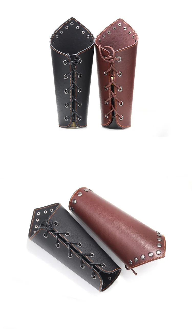 Calentadores de brazo de piel sintética para hombre, muñequera con cordones, brazalete ancho, armadura de brazo protectora, puño de cuerda cruzada, Steampunk, Cosplay