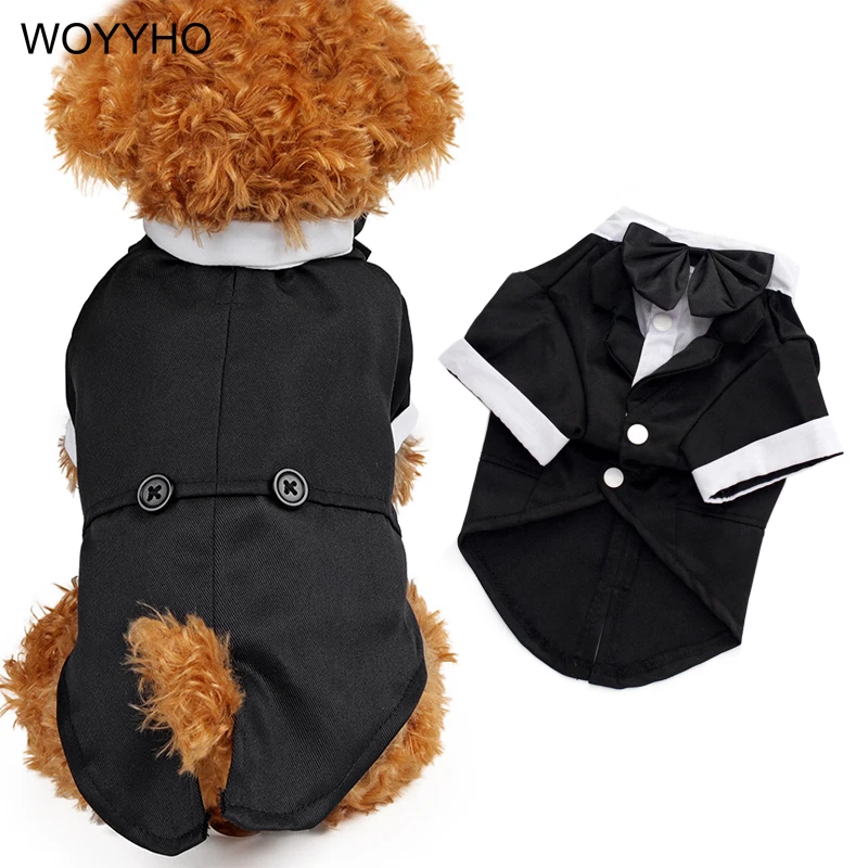 Gentleman Pet Dog Costume Black Bow-tie Suit For Dogs Bridegroom Formal Party Wedding Clothes  Cat Puppy Dog Coat S/M/L/XL/2XL