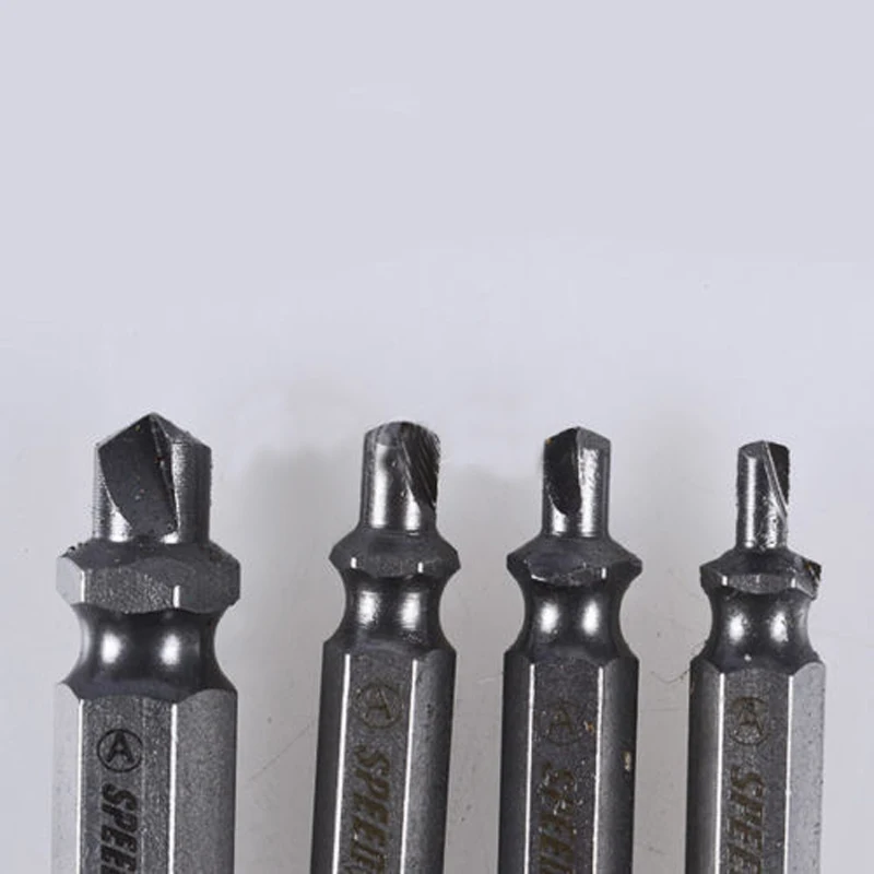 1set Silver 4pcs Screw Extractor Drill Bits Guide Set Damaged Bolt Remover Speed Out Tool