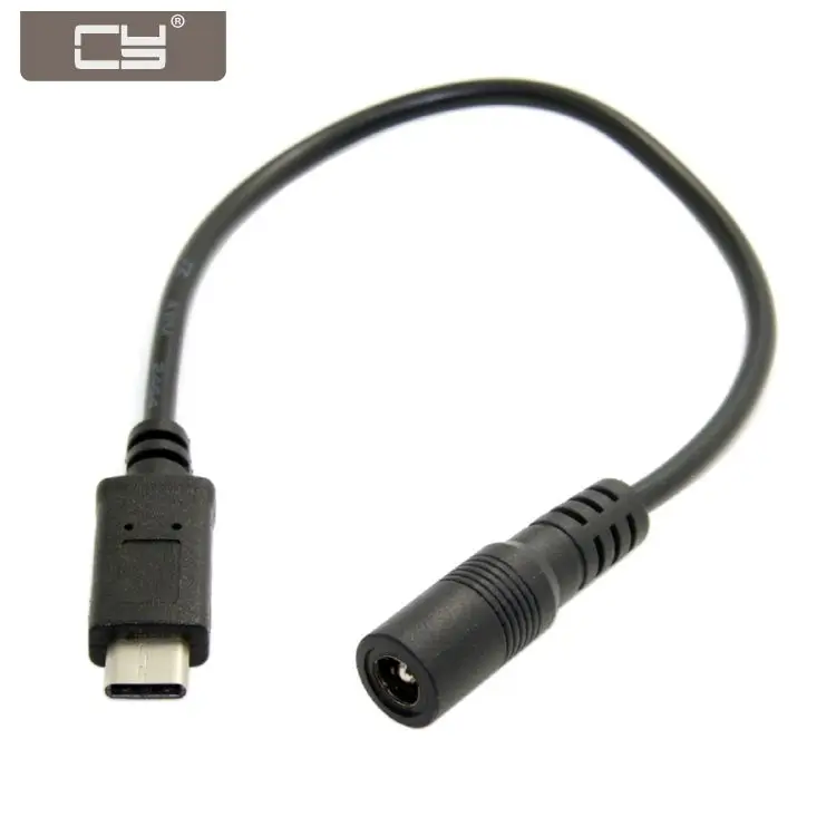 CY DC 5.5*2.5mm Power Jack to Type C USB 3.1 USB-C Charged Extension Cable for Mac book Cell Phone Tablet 20cm Black