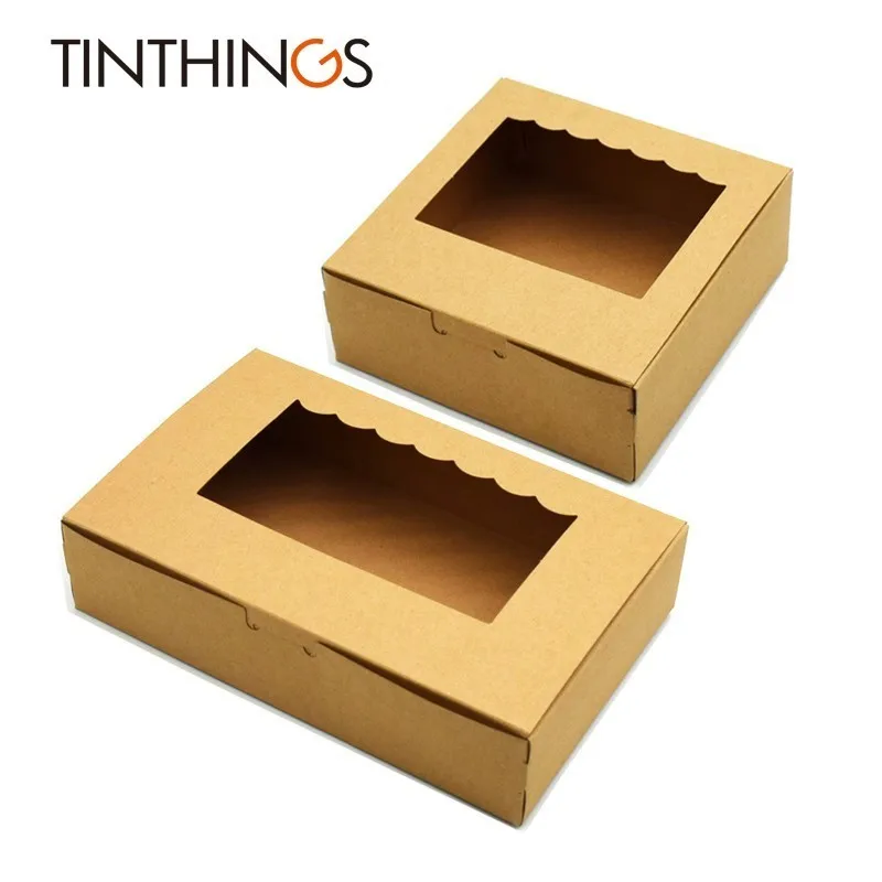 20PCS Kraft Paper Gift Box Brown Wedding Party Favors Handicrafts Cosmetics Box Window Cake Gift Packaging Box Candy Sweety