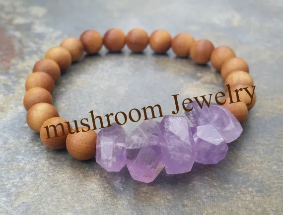 Boho Chic Amethyst Nugget Stone Bracelet Yoga Bracelet Wood Bracelets