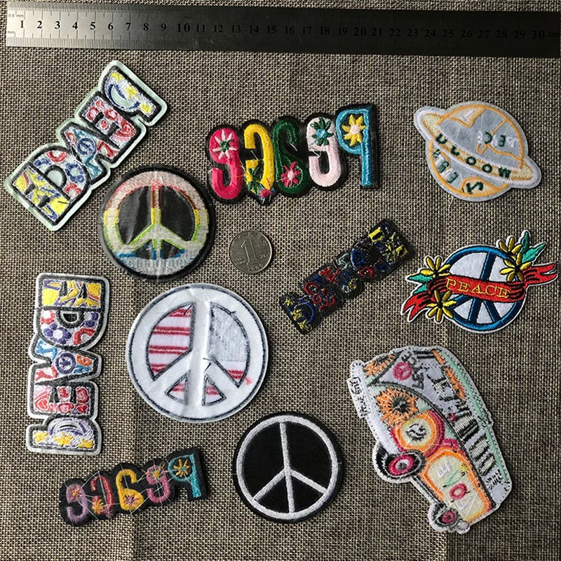 PGY Peace Letter Embroidery Patches Round Colorful Gay Pride Appliques for clothing Iron On Love Car Badges 3D Diy Coats Decor